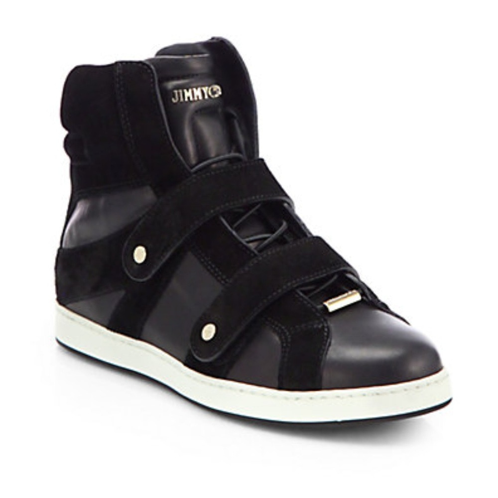 NIB Jimmy Choo Yazz Black Leather Suede Sneakers